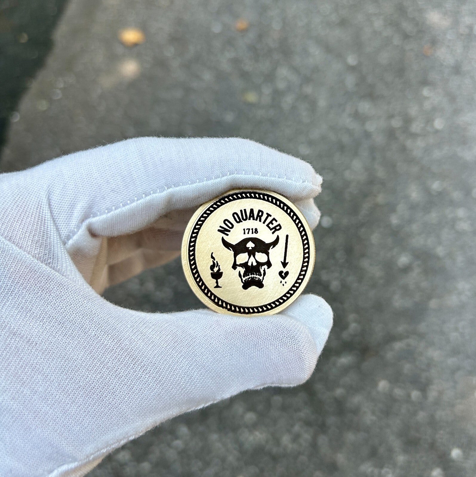 Blackbeard’s Flag EDC Coin | Solid Brass 40mm Challenge Token | Jolly Roger