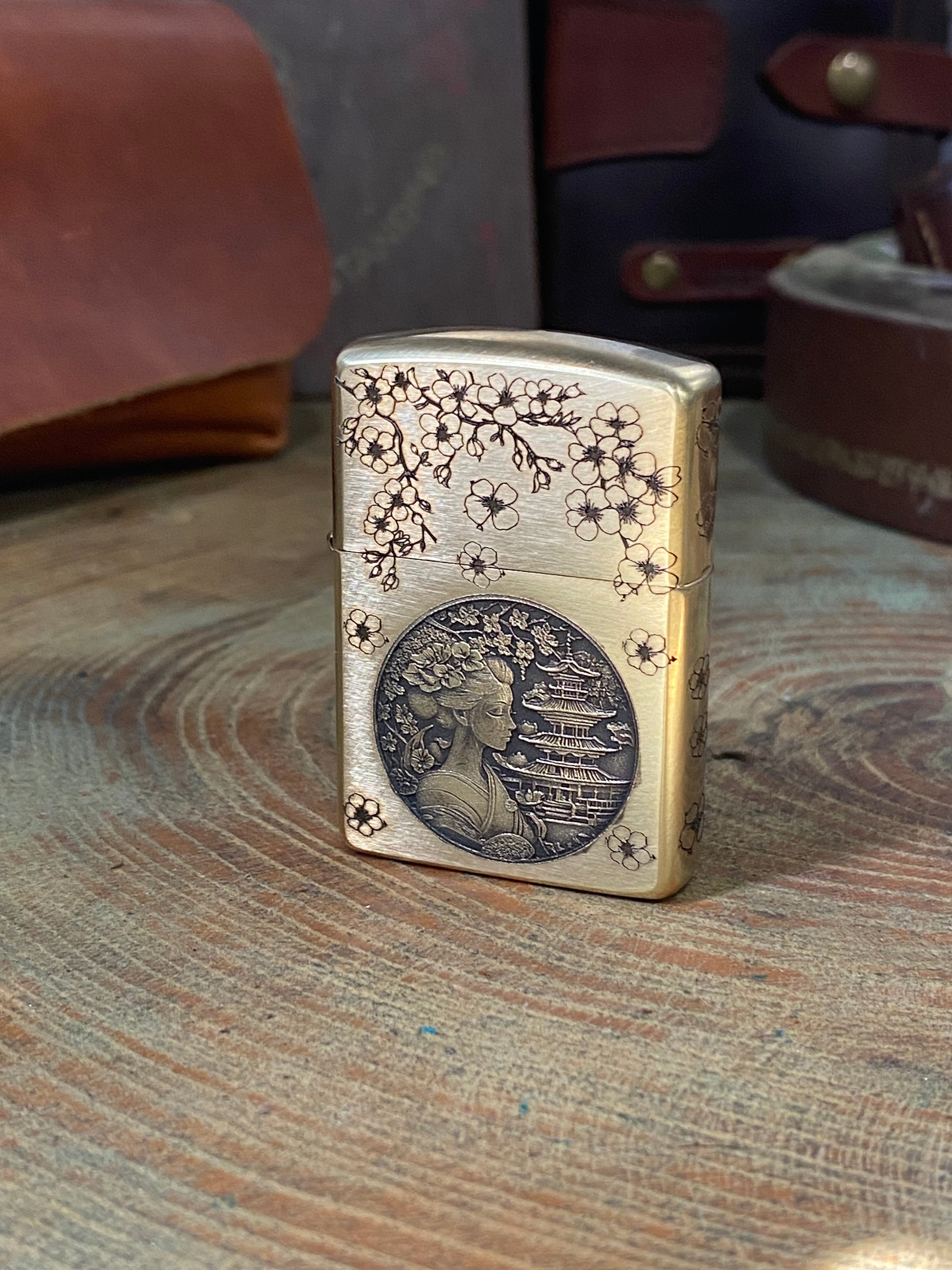 Japanese Geisha 3D | 4 Side Engraved | Brass Armor Zippo