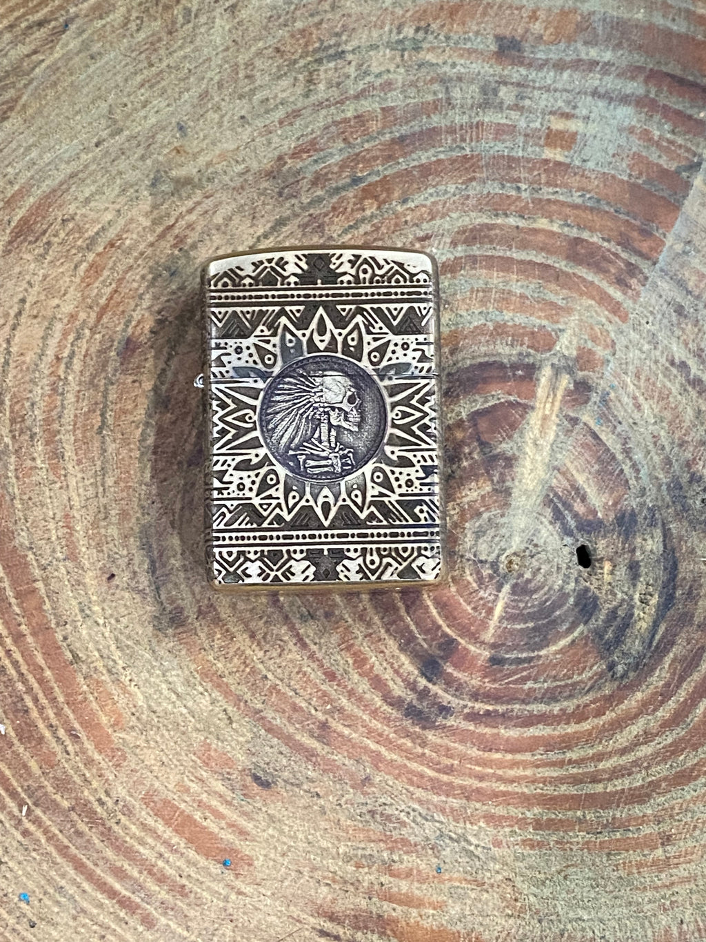 Aztec Warrior Skull 3D | 4 Side Engraved | Brass Armor Zippo
