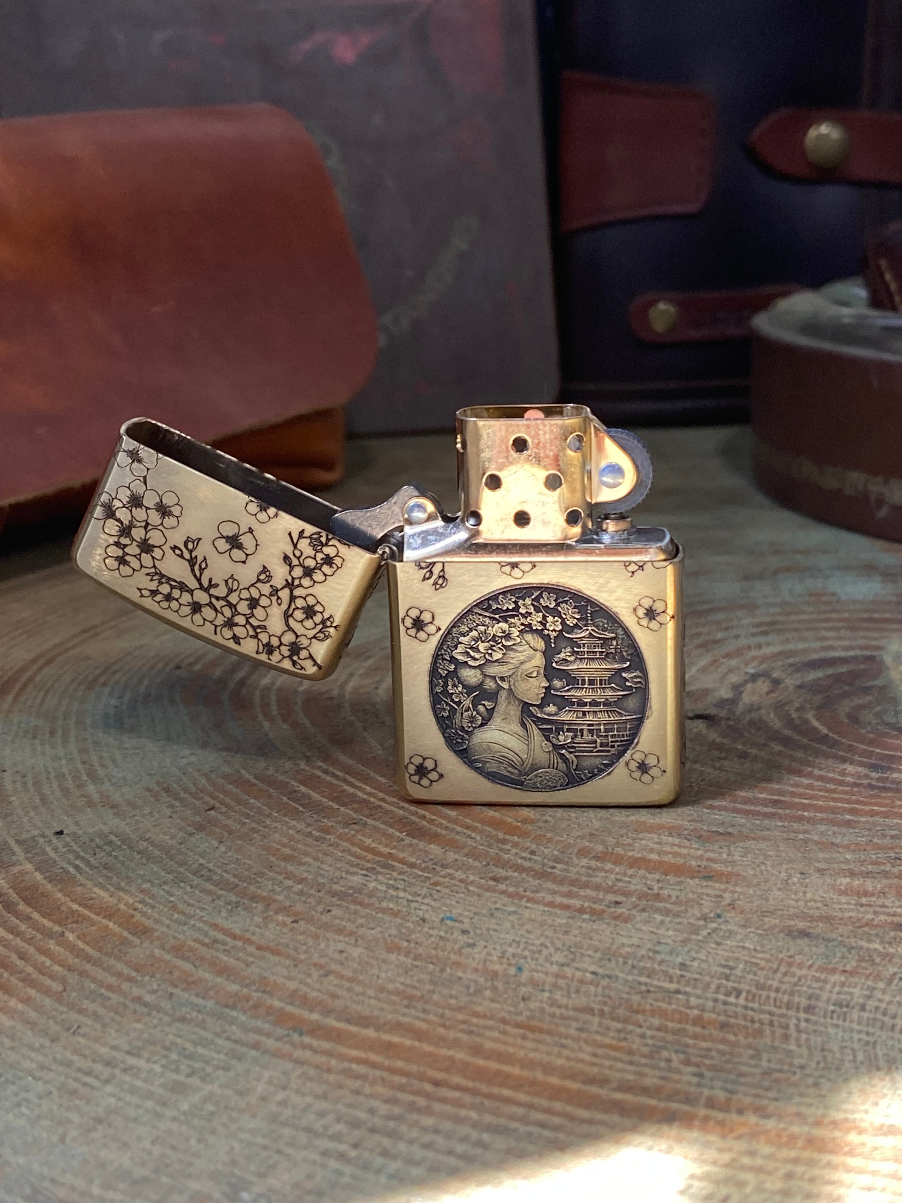 Japanese Geisha 3D | 4 Side Engraved | Brass Armor Zippo