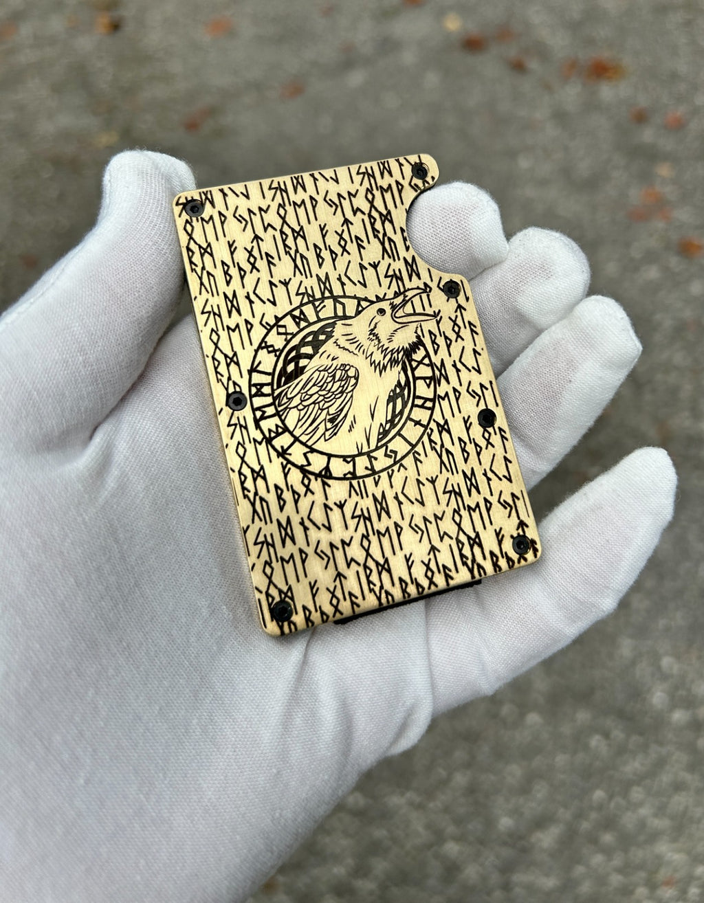 Norse Viking Design Engraved Brass Card Wallet | Minimalist | RFID Shield |