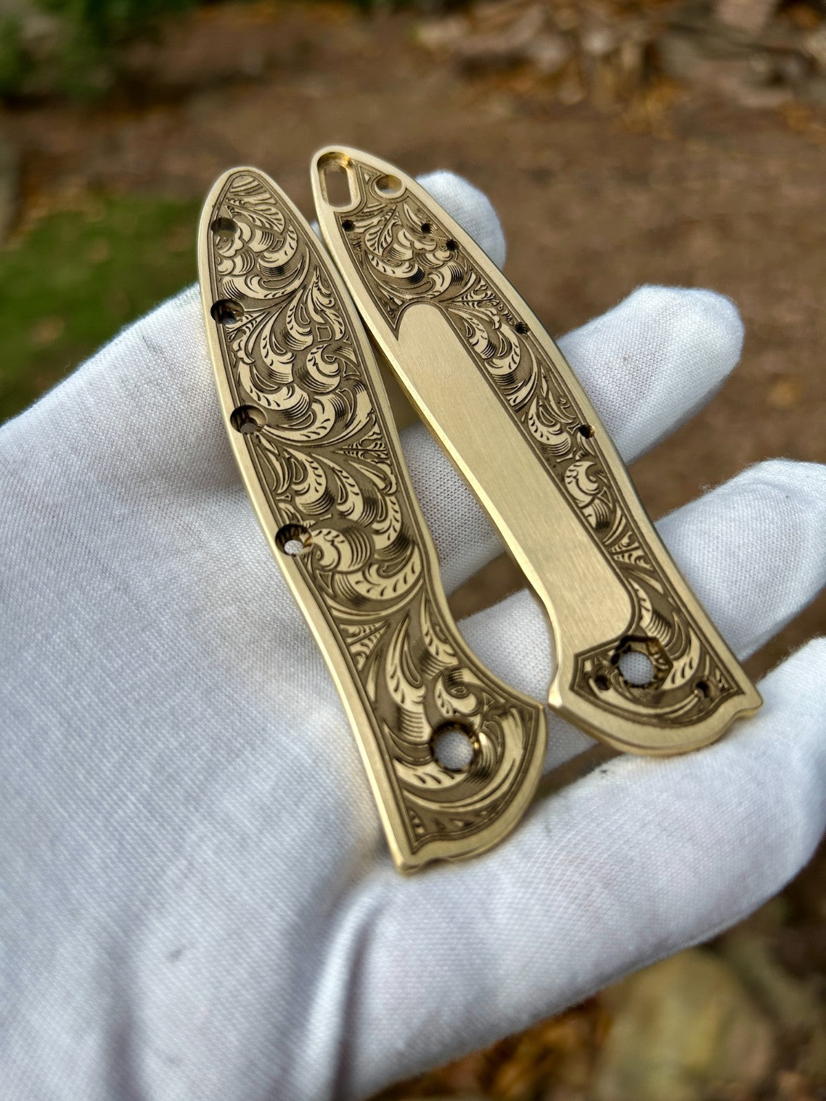 Brass Engraved Scales for Kershaw Leek – Filigree Design – Made in USA –