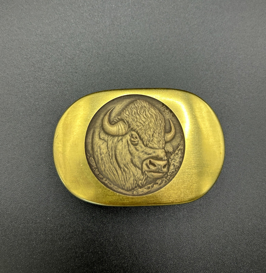 Bison Bust Belt Buckle | Cast Polished Brass | Made in USA