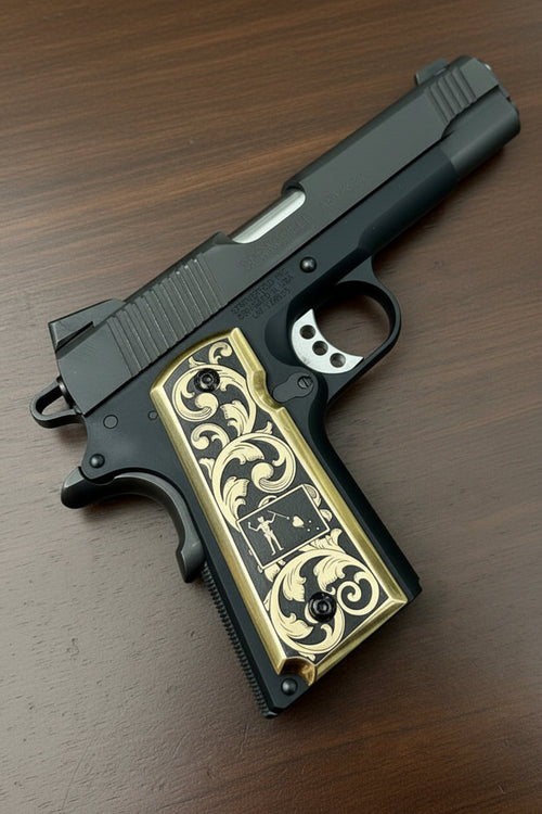 Blackbeard’s Flag Jolly Roger 1911 Compact Grips | Custom Engraved Brass |