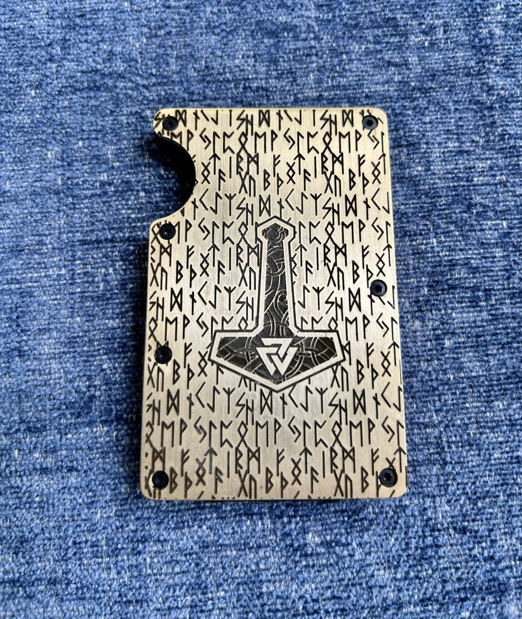 Norse Viking Design Engraved Brass Card Wallet | Minimalist | RFID Shield |