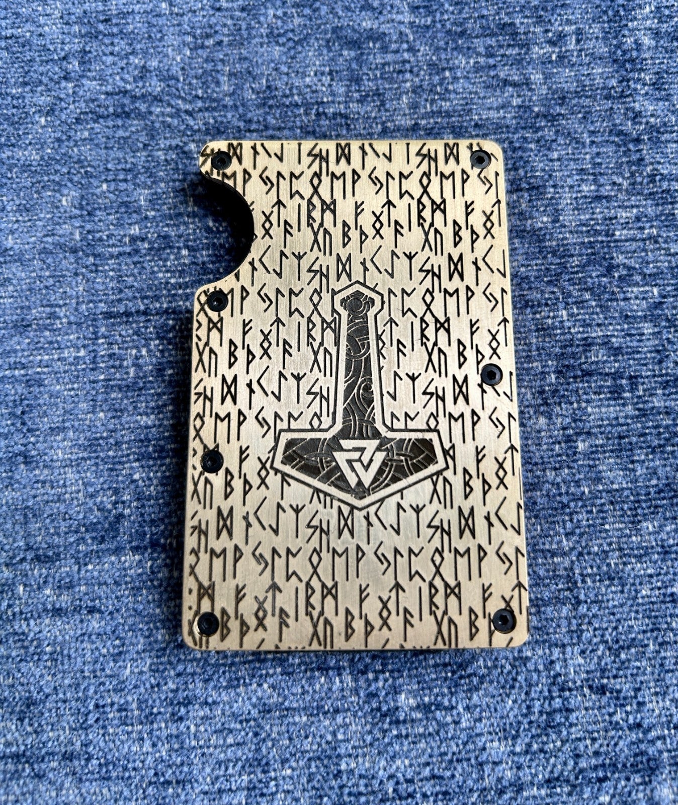 Norse Viking Design Engraved Brass Card Wallet | Minimalist | RFID Shield |