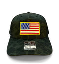 USA Flag Patch Hat Richardson 112 | Sable Duck Camo Trucker Cap | Adjustable