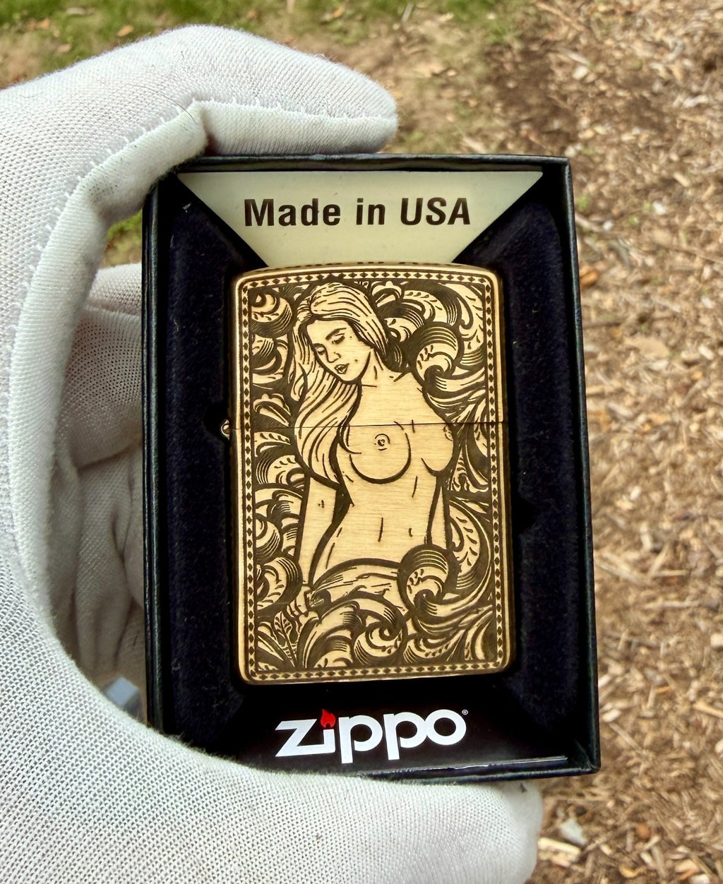 Pinup Girl Engraved Brass Zippo Butane Cigar Lighter Zippo Authentic Insert