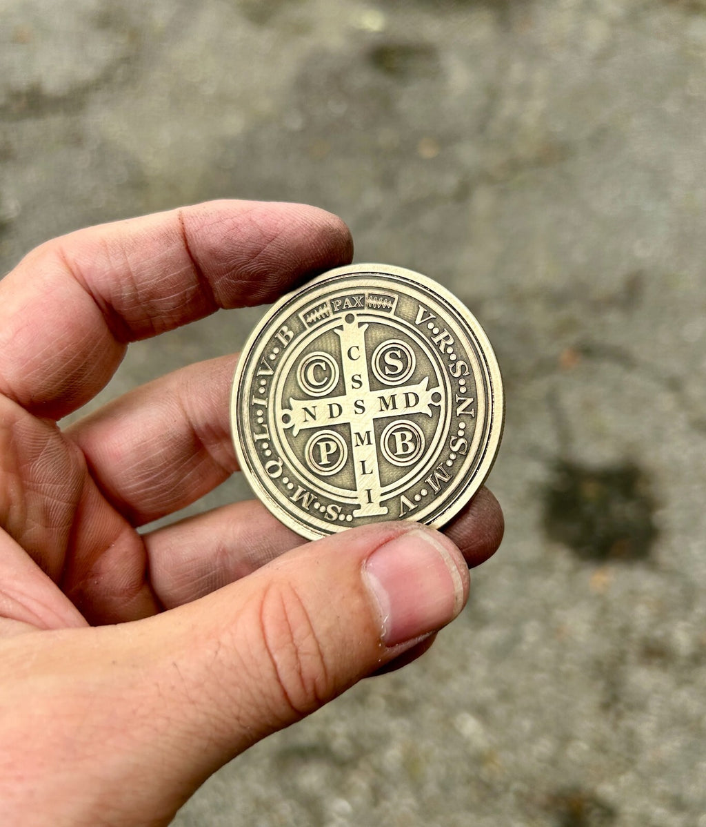 Saint Benedict Coin | Solid Brass | 50MM | Engraved in USA | Challenge Coin |