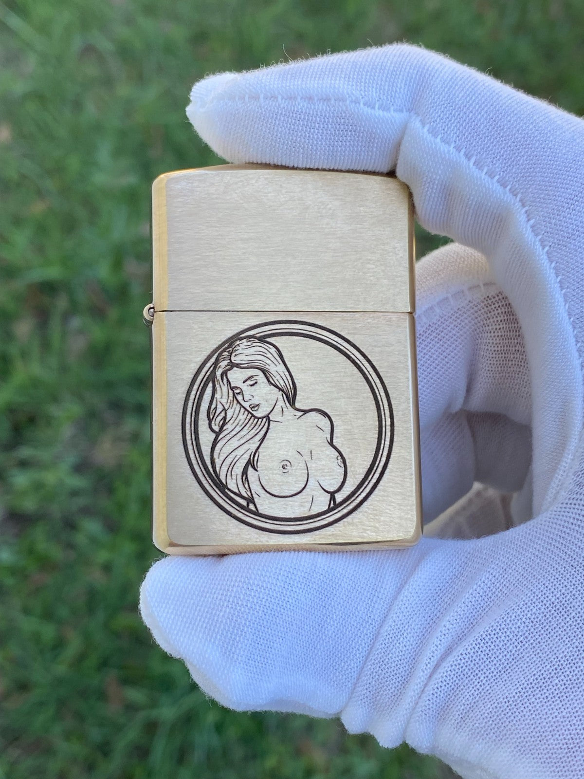 Heads & Tails Vintage Pinup Engraved Brass Armor Zippo – Made & Engraved USA