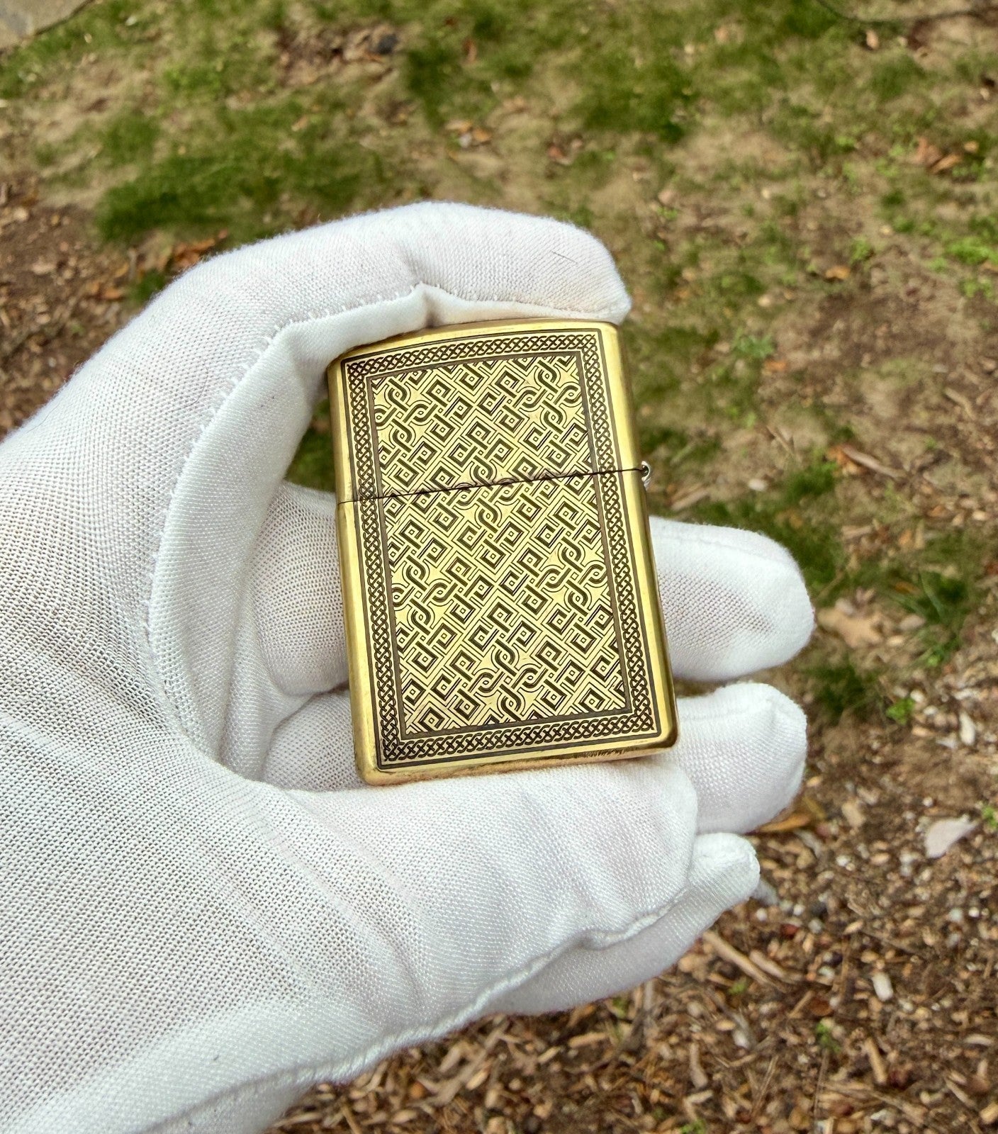 Engraved Brass Armor Zippo Helm of Awe Norse Pattern Hand Painted USA
