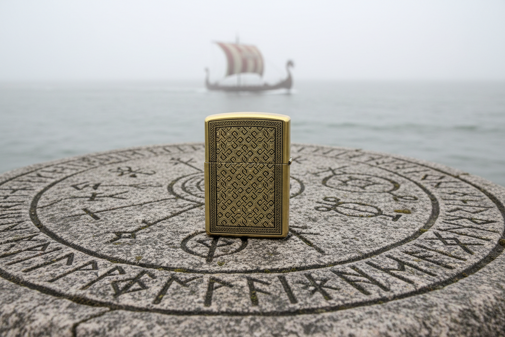 Helm of Awe | 4 Side Engraved | Brass Armor Zippo