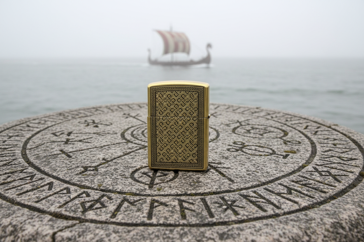 Helm of Awe | 4 Side Engraved | Brass Armor Zippo