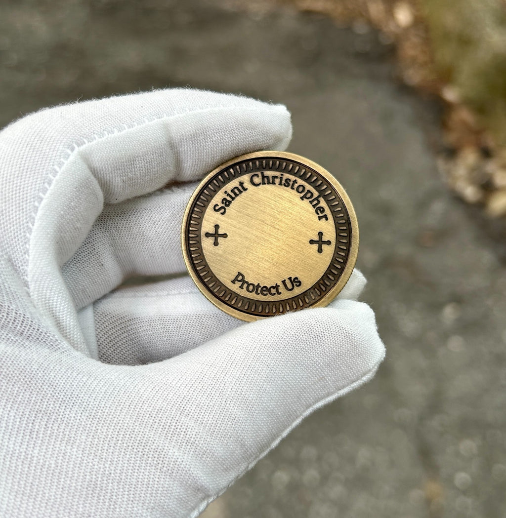 Saint Christopher EDC Coin | Solid Brass 40mm Pocket Token |Traveler's Protector