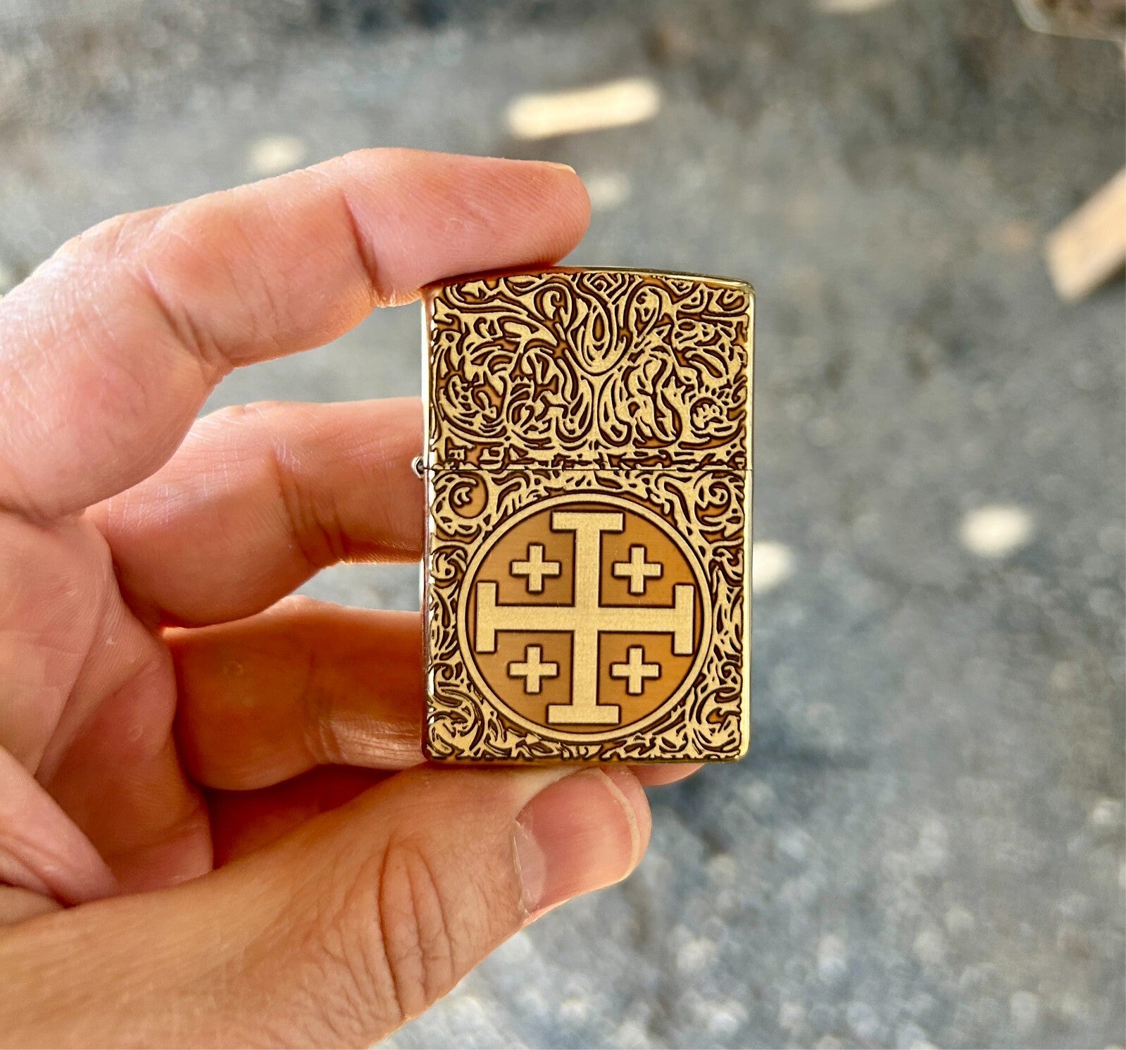 Jerusalem Cross Brass Custom Zippo Lighter | Solid Brass Zippo | Made In USA