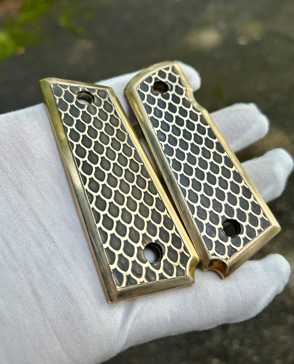 1911 Compact Custom Made Grip Brass Dragon Scales