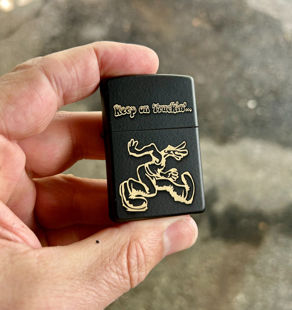 Keep on Truckin Custom Engraved Zippo Lighter | Black Matte | Made in USA |