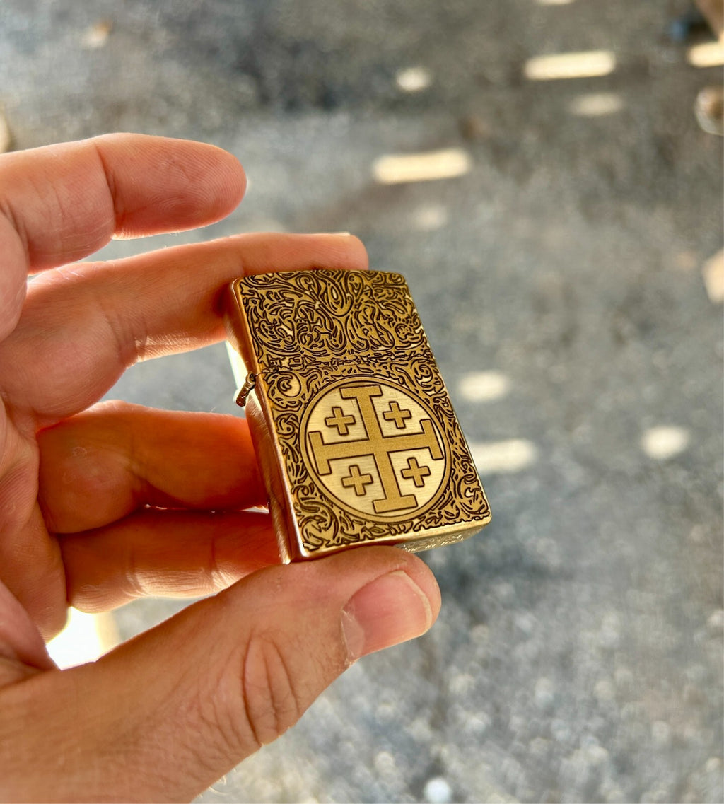 Jerusalem Cross Brass Custom Zippo Lighter | Solid Brass Zippo | Made In USA