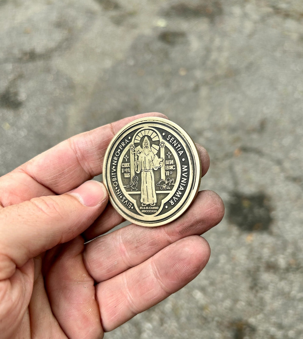 Saint Benedict Coin | Solid Brass | 50MM | Engraved in USA | Challenge Coin |