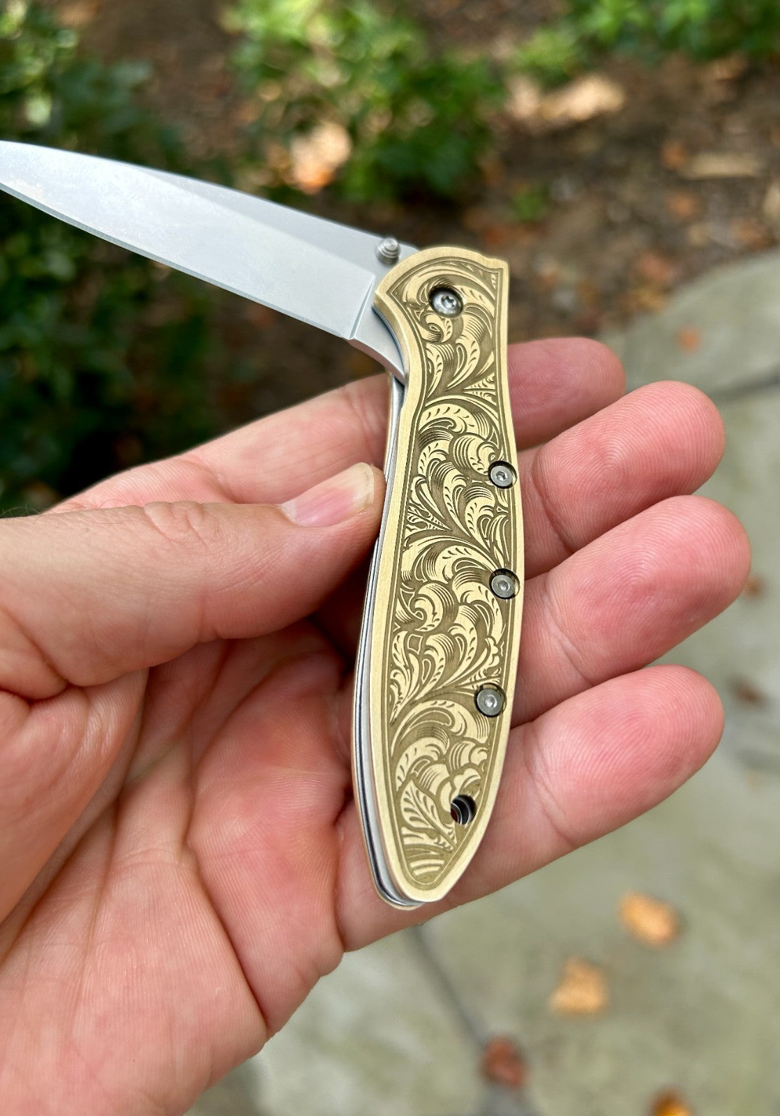 Brass Engraved Scales for Kershaw Leek – Filigree Design – Made in USA –
