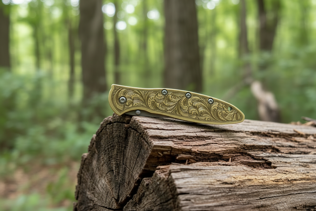 Brass Engraved Scales for Kershaw Leek – Filigree Design – Made in USA –
