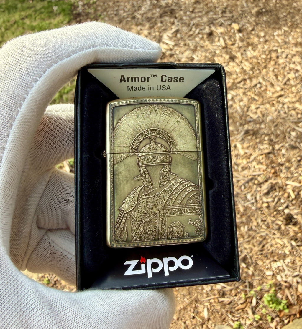 Warrior of Sparta 3D Engraved Brass Armor Zippo Lighter | Custom USA Made |