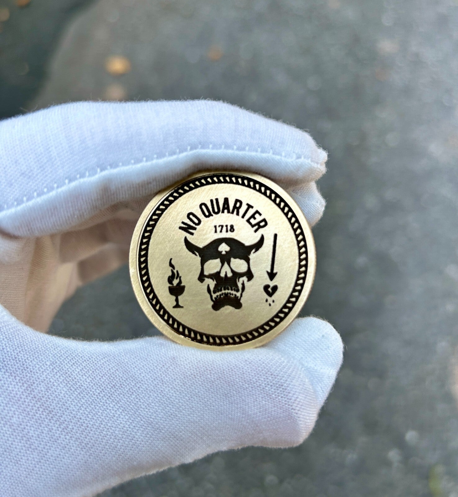 Blackbeard’s Flag EDC Coin | Solid Brass 40mm Challenge Token | Jolly Roger