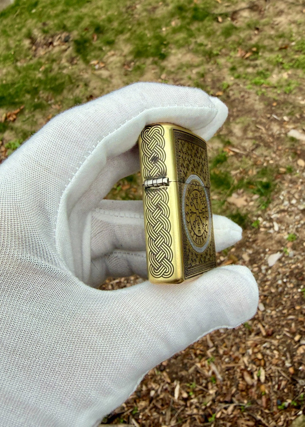 Engraved Brass Armor Zippo Helm of Awe Norse Pattern Hand Painted USA