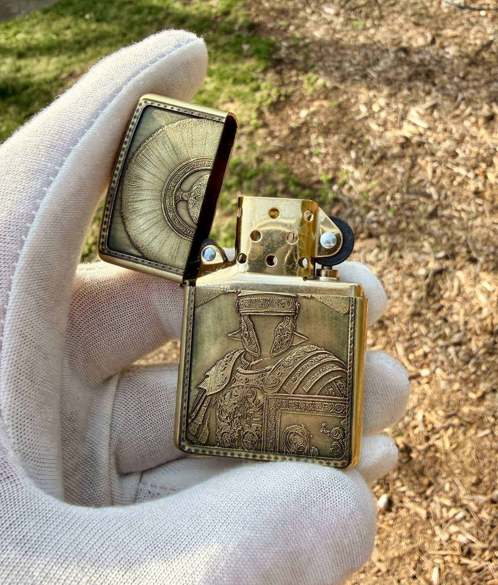 Warrior of Sparta 3D Engraved Brass Armor Zippo Lighter | Custom USA Made |