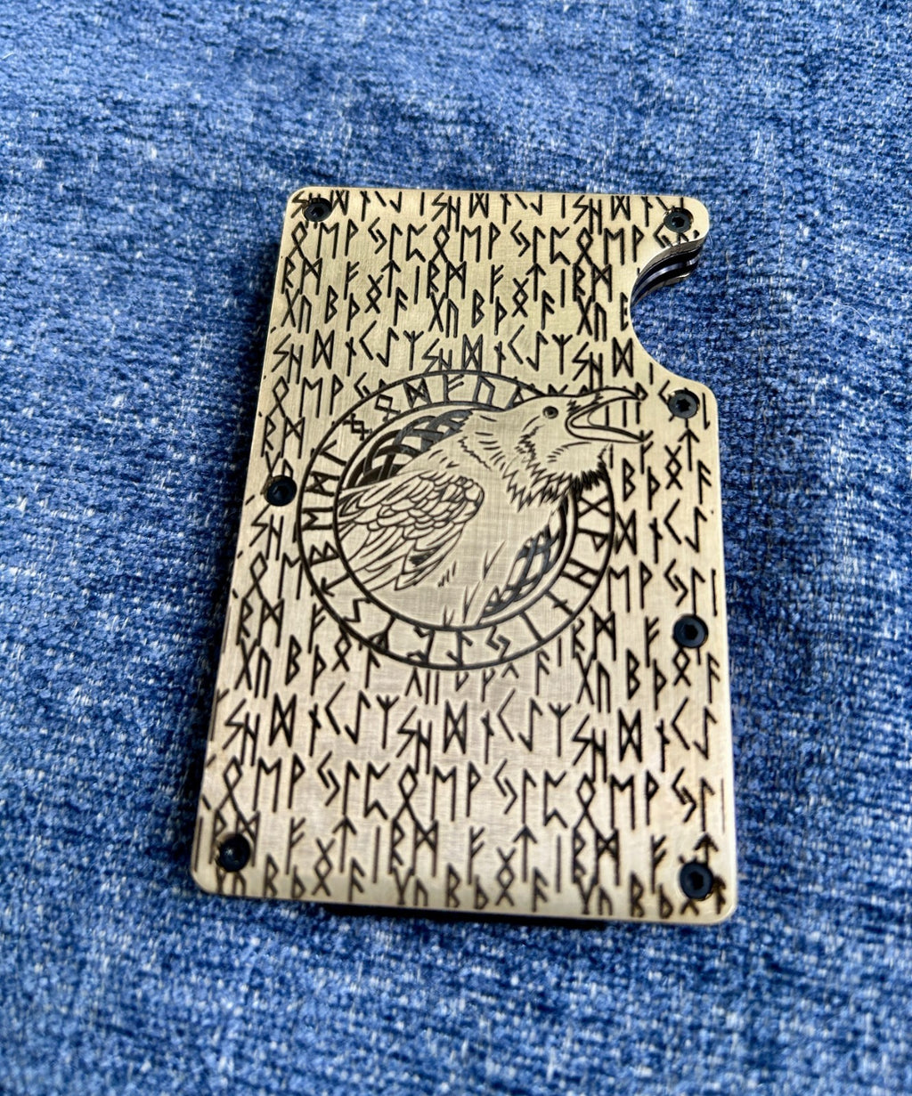 Norse Viking Design Engraved Brass Card Wallet | Minimalist | RFID Shield |