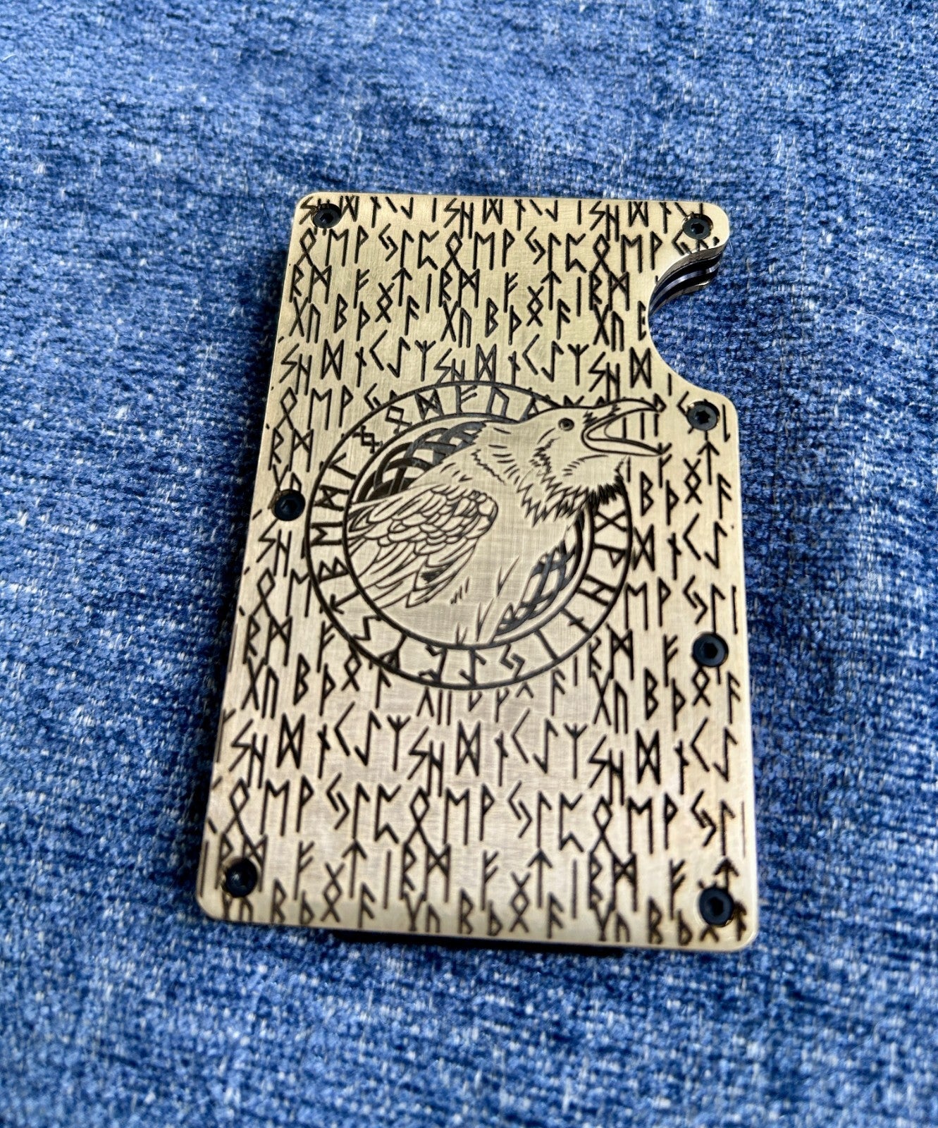 Norse Viking Design Engraved Brass Card Wallet | Minimalist | RFID Shield |