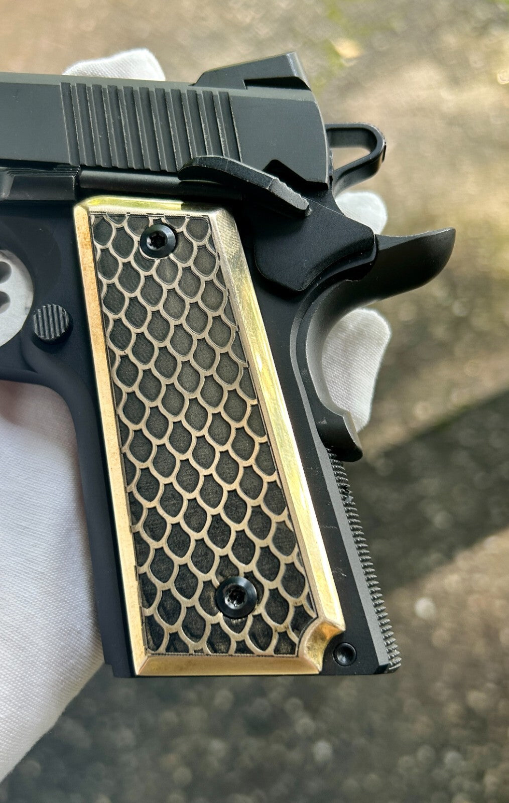 1911 Compact Custom Made Grip Brass Dragon Scales