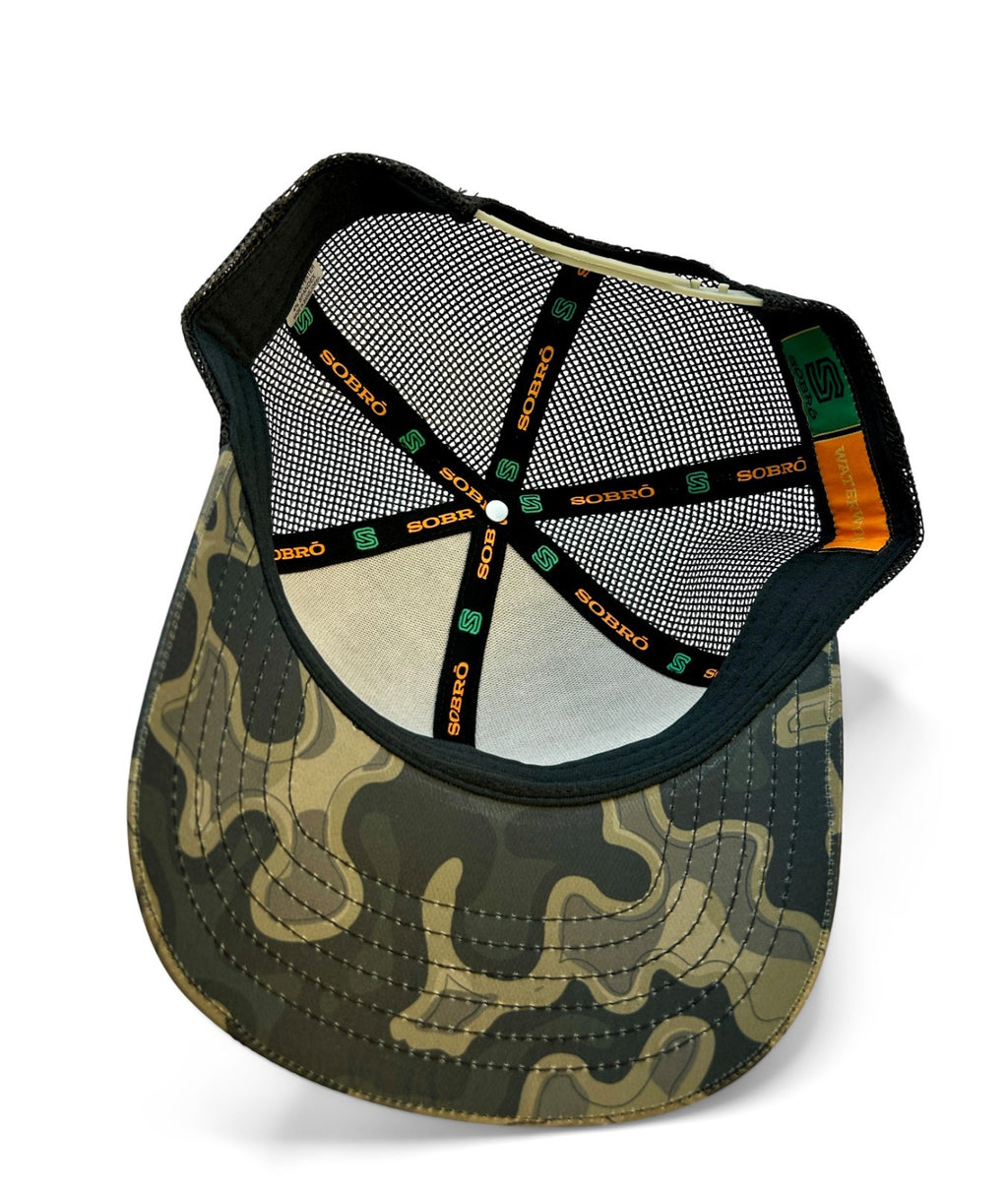 Apache Skull Patch Hat Sobro Waterwood Black/Camo | Tactical Trucker Hat |
