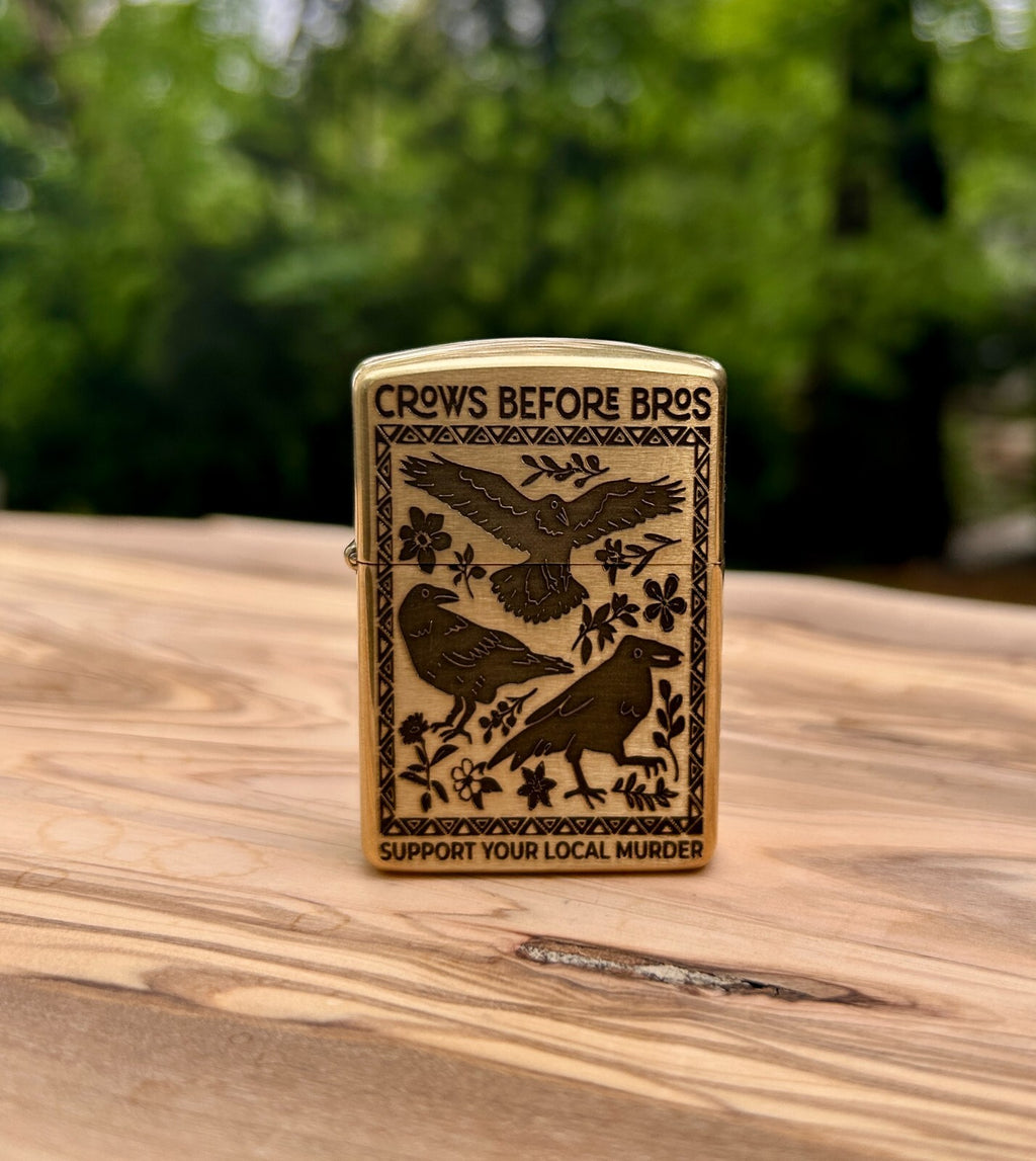 Crow Murder Custom Engraved Zippo | Armor Case | Solid Brass | Made in USA