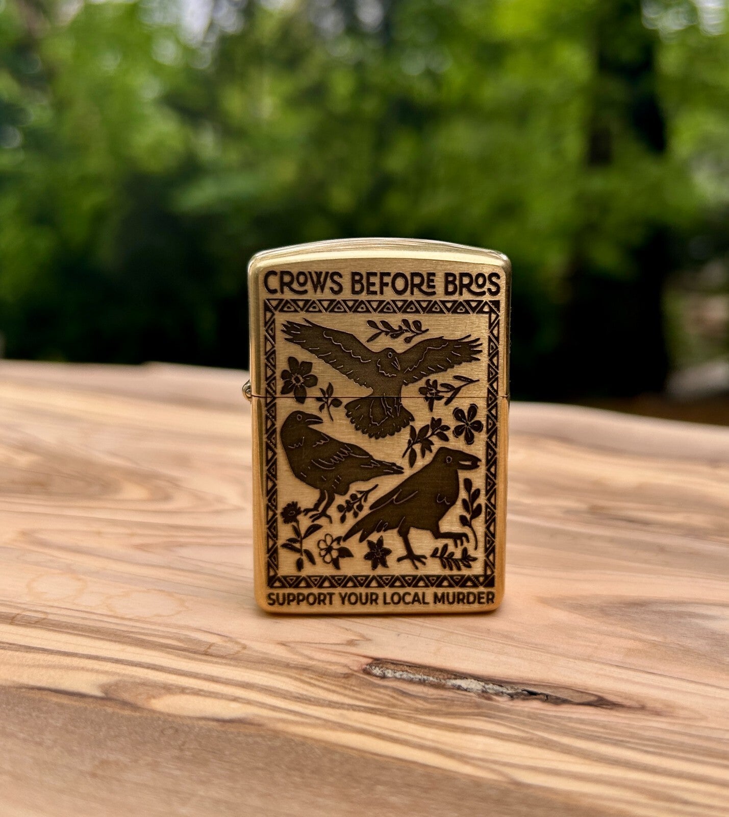 Crow Murder Custom Engraved Zippo | Armor Case | Solid Brass | Made in USA