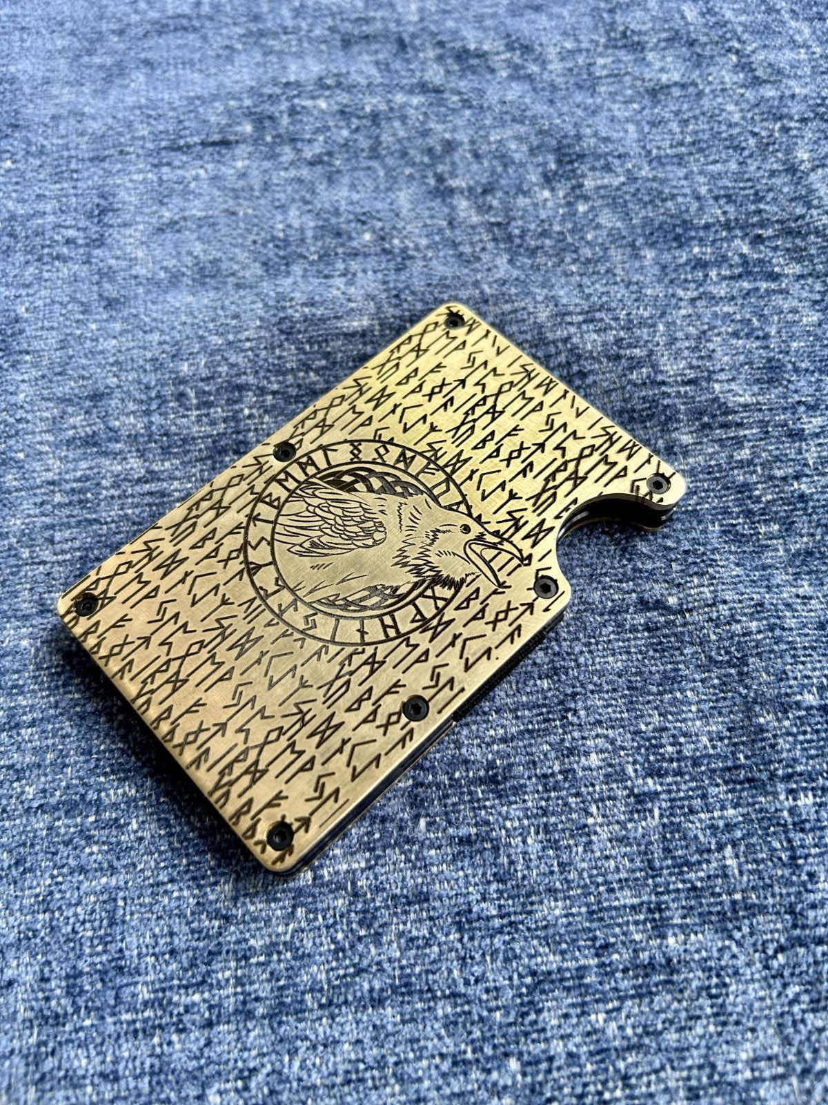 Norse Viking Design Engraved Brass Card Wallet | Minimalist | RFID Shield |