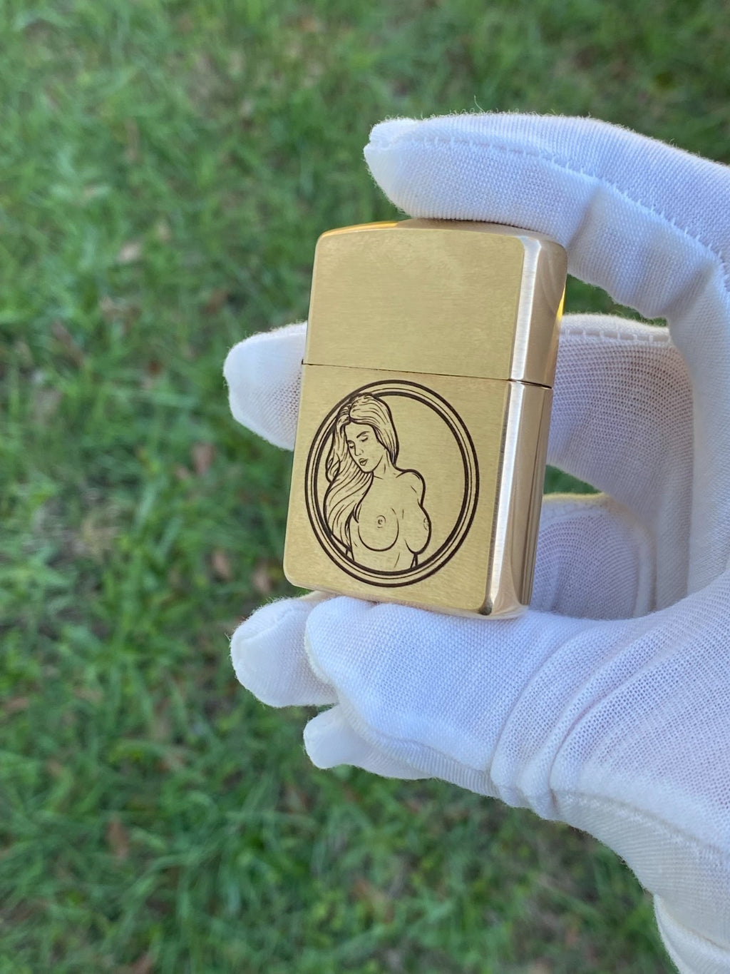 Heads & Tails Vintage Pinup Engraved Brass Armor Zippo – Made & Engraved USA