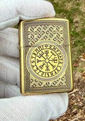 Engraved Brass Armor Zippo Helm of Awe Norse Pattern Hand Painted USA