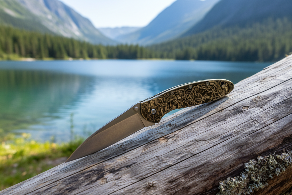 Brass Engraved Scales for Kershaw Leek – Norse Design – Made in USA –