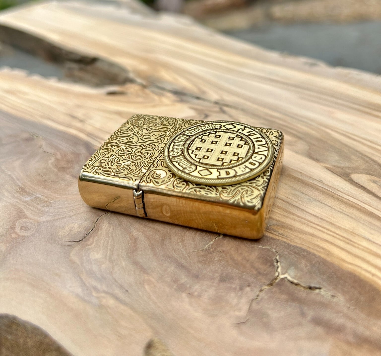 Crusader Shield Deus Vult Brass Custom Zippo Lighter | Solid Brass Zippo |