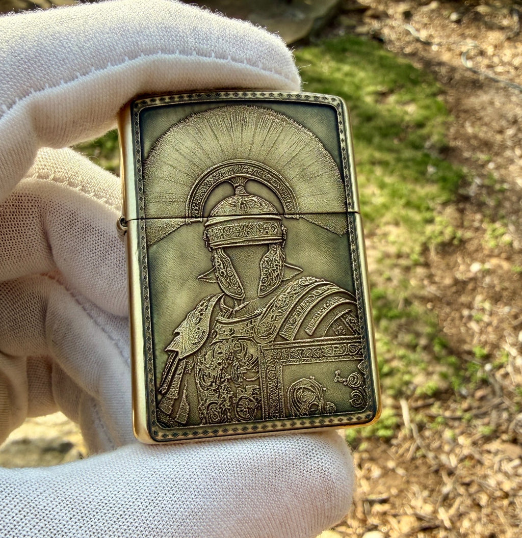 Warrior of Sparta 3D Engraved Brass Armor Zippo Lighter | Custom USA Made |