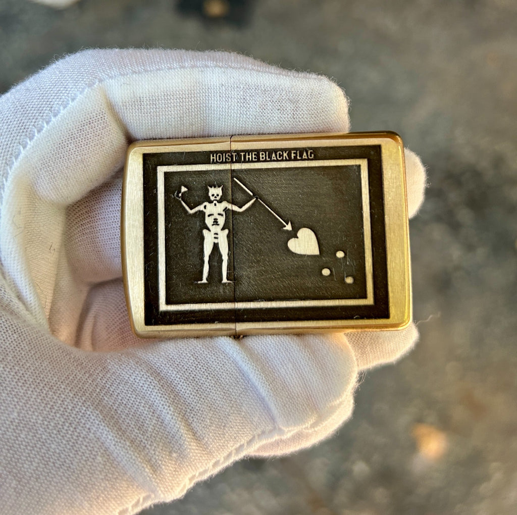 Blackbeard’s Flag 1718 “No Quarter” Zippo Armor Brass | Deep Engraved Jolly Roge