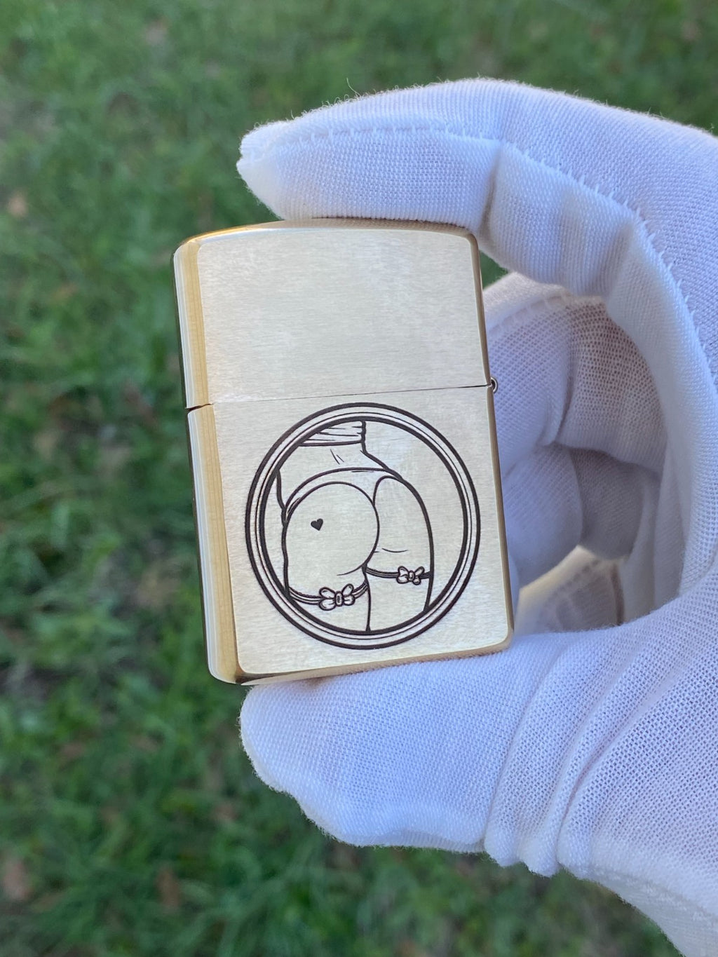 Heads & Tails Vintage Pinup Engraved Brass Armor Zippo – Made & Engraved USA