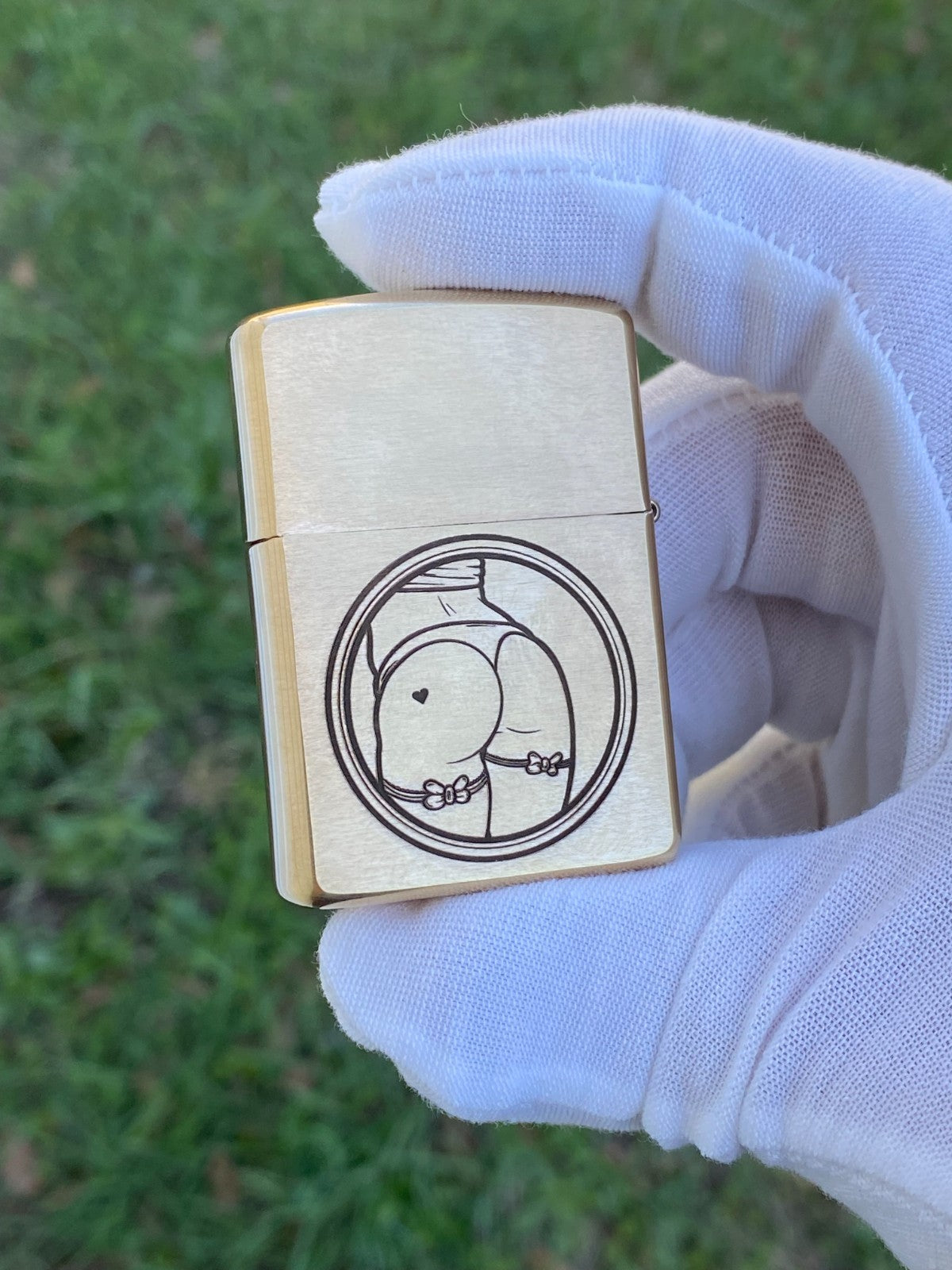 Heads & Tails Vintage Pinup Engraved Brass Armor Zippo – Made & Engraved USA