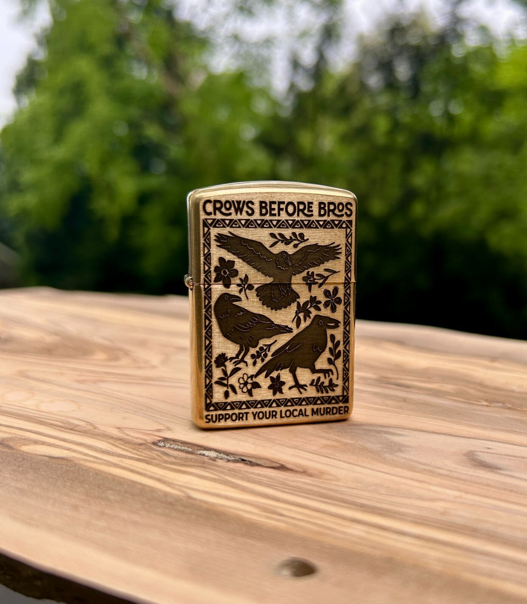 Crow Murder Custom Engraved Zippo | Armor Case | Solid Brass | Made in USA