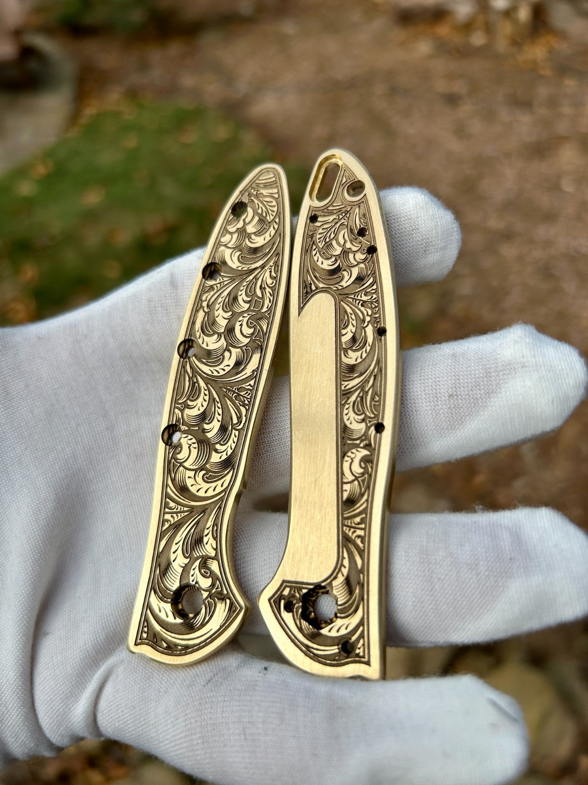 Brass Engraved Scales for Kershaw Leek – Filigree Design – Made in USA –