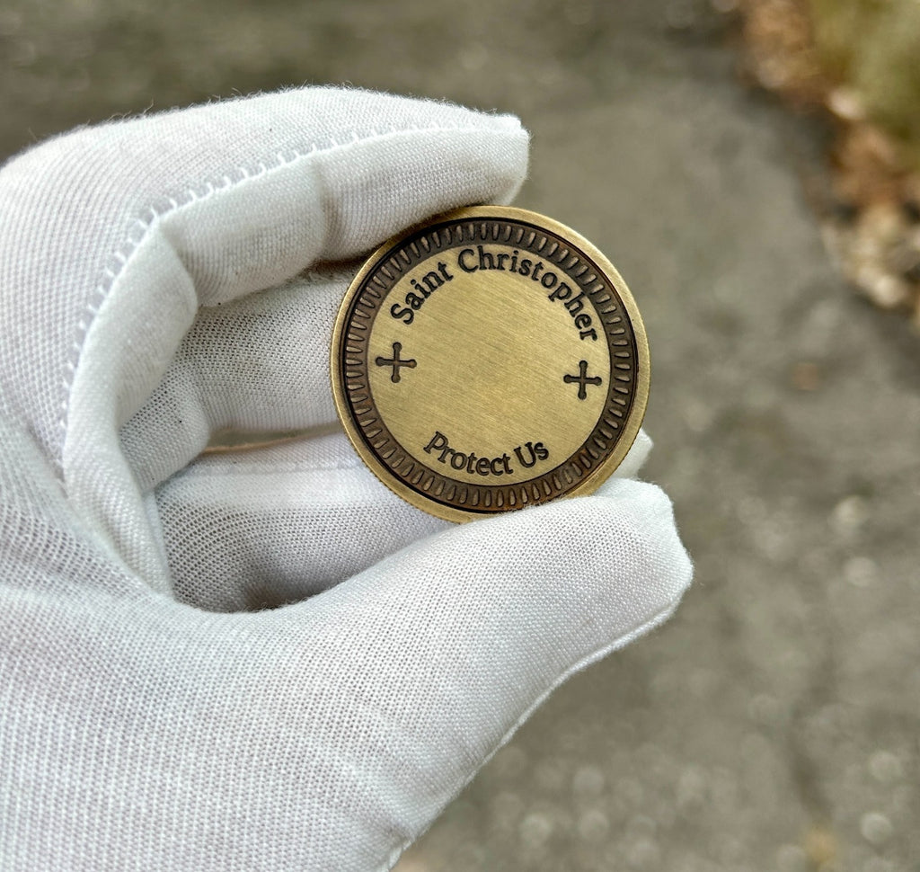 Saint Christopher EDC Coin | Solid Brass 40mm Pocket Token |Traveler's Protector