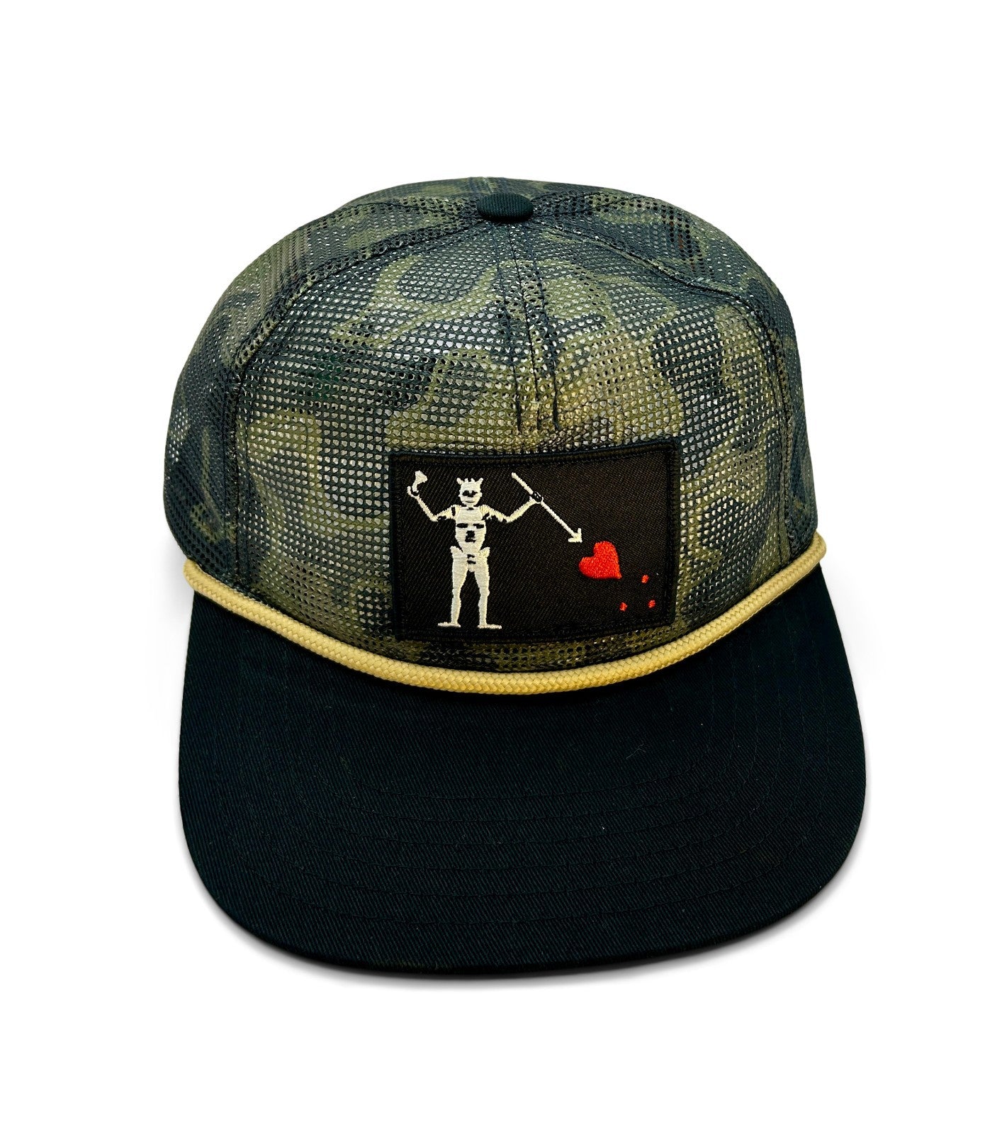 Blackbeard Flag Patch Hat SoBro All Mesh Rope Trucker Cap | Jolly Roger | Made i