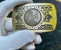 Aztec Theme Belt Buckle | Cast Polished Brass | Made in USA