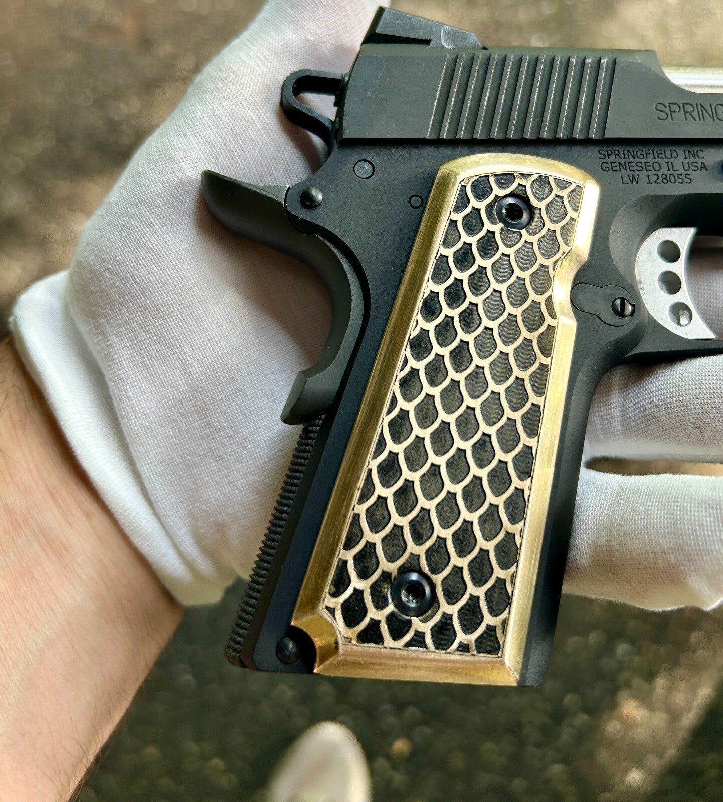 1911 Compact Custom Made Grip Brass Dragon Scales